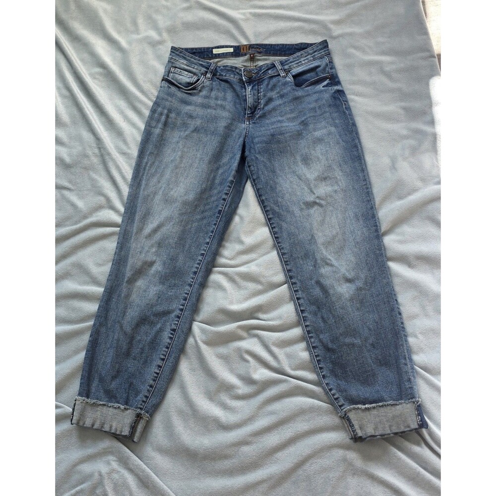 KUT from the Kloth Asher Ankle Straight Leg Jeans Size 6 Blue Cuffed Raw Hem